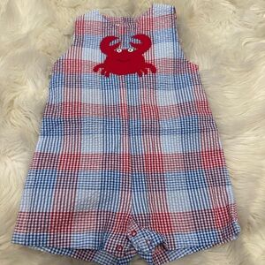 NWOT Petit Ami Red and Blue Plaid one piece with Crab